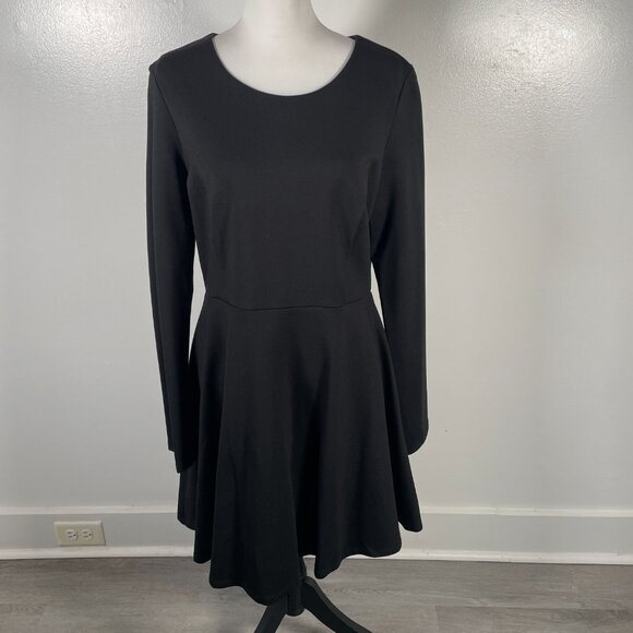 Lulus Black Scoop Neck Long Sleeve Cinched Waist Flowy Fit & Flare Mini Dress XL - Picture 2 of 15